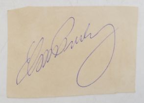 Elvis Presley: an autograph, signed in blue ink on paper, measuring approx. 9cm x 6.4cm Condition