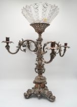 AN IMPRESSIVE SILVER-PLATED VICTORIAN FOUR BRANCH CANDELABRUM CENTREPIECE the knopped baluster