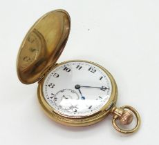 A 9ct gold cased Swiss full hunter pocket watch in a Dennison case, hallmarked Birmingham 1938,
