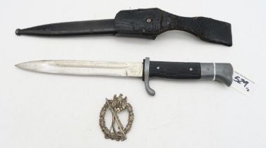 A WW2 German Third Reich K98 parade bayonet by Krebs, Solingen, with moulded black plastic grip, the