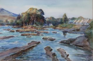 J. K. MAXTON (SCOTTISH CONTEMPORARY)  THE DOCHART, AT KILLIN PERTHSHIRE  Watercolour, signed lower