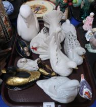 assorted bird figures including Royal crown Derby, Italian, Highbank porcelain, a glass example with