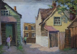 ALAN STENHOUSE GOURLEY (SCOTTISH 1909-1991)  BACKYARDS  Oil on board, signed lower right, 24 x