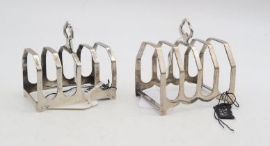 Two silver four division toast racks, one by H F Withers, Birmingham 1936, the other by Emile Viner,