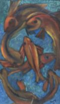 M.A. RAUF (PAKISTANI CONTEMPORARY)   RHYTHM (FISHES)   Oil on can