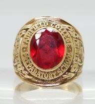 A 10k gold reg gem set college ring, made by Dieges & Clust, finger size Q, weight 10.8gms Condition