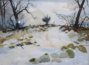 JEAN WILSON (CONTEMPORARY SCHOOL)  MELTING SNOW  Watercolour, signed lower right, 52 x 73cm