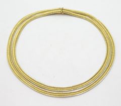 An 18ct gold Italian made double woven chain, collar necklace, length of shortest chain 43cm, weight