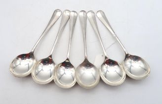 A set of six silver Hanoverian pattern soup spoons, by Emile Viner, Sheffield, with rat tail