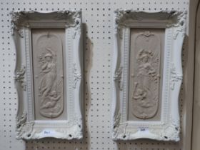 A pair of framed plaques of maidens and putti Condition Report:No condition report available.