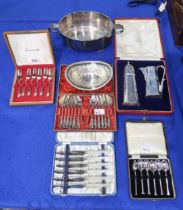 A collection of silver and EPNS including a cased Scottish silver milk jug and caster set, by