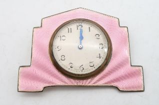 A silver guilloche enamel travelling clock / timepiece, probably by Albert Carter, Birmingham, in