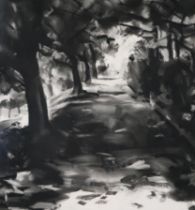 SCOTTISH SCHOOL  THREE LINED PATH  Charcoal on paper, signed lower right, S.J.C 79 x 73cm   Title