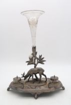 A Victorian EPNS ink stand epergne, by James Deakin & Sons, of shaped form, modelled as a grazing