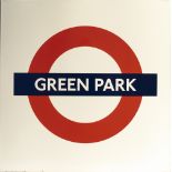 London Underground enamel Target/Bullseye station sign GREEN PARK. Measures 25.5in x 25.5in and is
