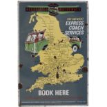 Bus motoring enamel sign ASSOCIATED MOTORWAYS DAY AND NIGHT EXPRESS COACHES BOOK HERE dated 1956. In