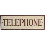 Post Office enamel sign TELEPHONE. In good condition with minor edge chipping. Measures 24in x