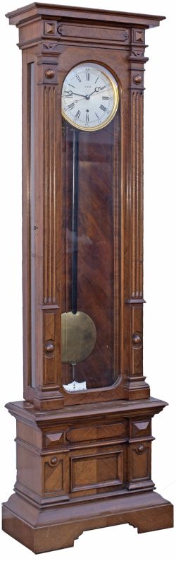 Great Eastern Railway floor standing mahogany cased clock. The 9 inch silvered wax filled dial has