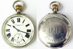 Great Northern Railway Guards watch No 1216. In a nickel case with a English lever movement with top
