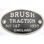 Worksplate BRUSH TRACTION ENGLAND No. 147 1959 ex British Railways diesel Class 31 originally