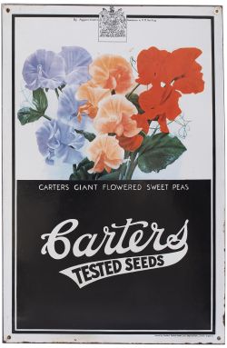 Advertising enamel sign CARTERS TESTED SEEDS with pictorial image of Carters Giant Flowered Sweet