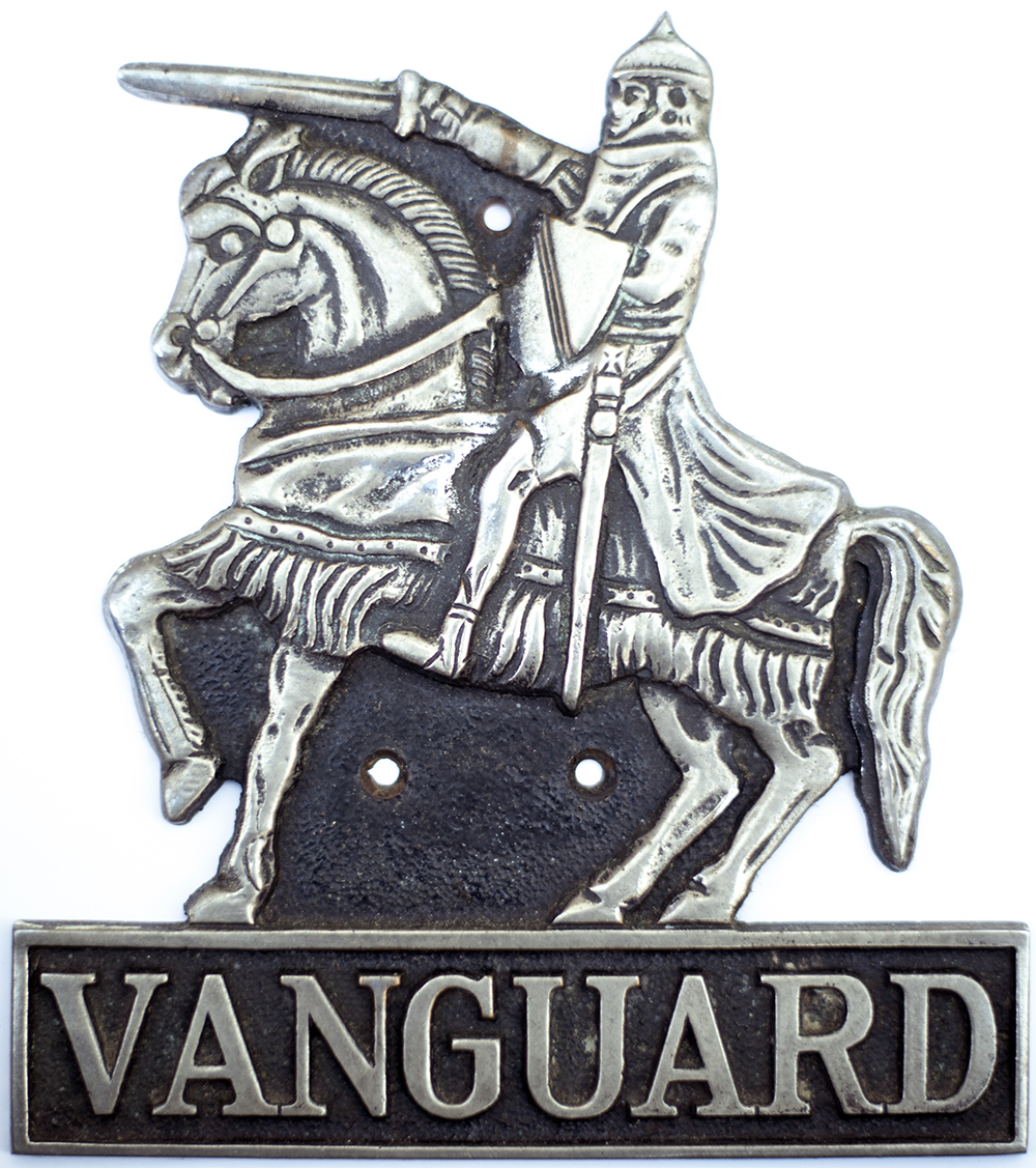 A Vanguard diesel locomotive Radiator Badge. Chromed brass displaying the knight on horseback. In as