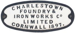 Railway bridge makers plate CHARLESTON FOUNDRY & IRON WORKS CO LIMITED CORNWALL 1897. Oval cast
