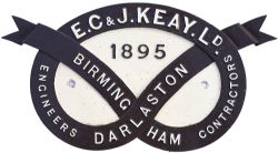 Railway bridge makers plate E.C. & J. KEAY LD BIRMINGHAM DARLASTON 1895. Ornate shaped cast iron