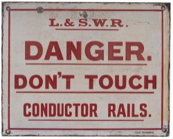 London & South Western Railway enamel sign (small pattern) L.&S.W.R DANGER DON'T TOUCH CONDUCTOR