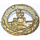 MERSEY DOCKS original brass cap badge complete with clip. Measures 2.75in x 2in. From the Mersey