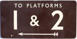 BR(W) FF enamel railway sign TO PLATFORMS 1 & 2 with left facing arrow. In good condition with