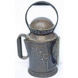 Great Western Railway Wrights Patent coppertop 3 aspect handlamp stamped in the side GWR and brass