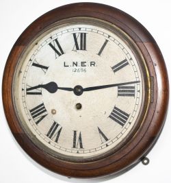 London North Eastern Railway 10 inch mahogany cased fusee railway clock with a rectangular plated