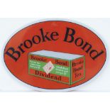 Advertising sign BROOKE BOND DIVIDEND TEA. Oval glass, in excellent condition, measures 15in x 10.