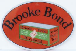 Advertising sign BROOKE BOND DIVIDEND TEA. Oval glass, in excellent condition, measures 15in x 10.