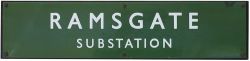 BR(S) enamel railway sign RAMSGATE SUBSTATION. In very good condition with some mottling and mounted