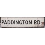 Road sign PADDINGTON ROAD 21. Ex Birmingham but what a sign for Great Western collectors.