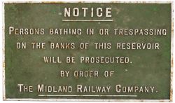 Midland Railway cast iron sign NOTICE PERSONS BATHING OR TRESPASSING ON THE BANKS OF THIS