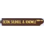 Great Western Railway platform indicator board OLTON, SOLIHULL & KNOWLE with Arrow. Double sided