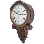 Midland Railway 12in dial mahogany cased railway clock. The silvered dial is engraved and black