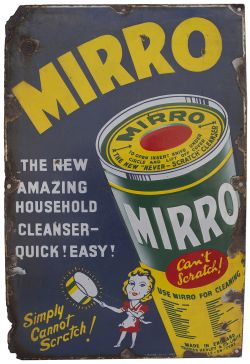 Advertising enamel sign MIRRO THE NEW AMAZING HOUSEHOLD CLEANSER QUICK AND EASY. In good condition