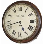 Midland Railway 12in dial mahogany cased railway clock with a spun brass bezel and a chain driven