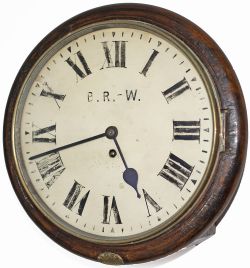 Midland Railway 12in dial mahogany cased railway clock with a spun brass bezel and a chain driven