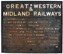 Great Western & Midland Railways Joint trespass sign, Based on the Midland pattern trespass and used