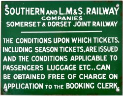 S&DJR enamel sign SOUTHERN AND L.M&S. RAILWAY COMPANIES SOMERSET & DORSET JOINT RAILWAY THE