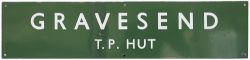BR(S) enamel railway sign GRAVESEND T.P. HUT. In good condition with a crease repair. Measures