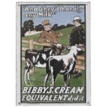 Advertising enamel sign BIBBY'S CREAM EQUIVALENT DID IT AND THEYD HARDLY ANY MILK. In very good