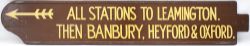 Great Western Railway platform indicator board ALL STATIONS TO LEAMINGTON. THEN BANBURY, HEYFORD &