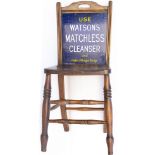 Watsons advertising chair with enamel panel in the back USE WATSON'S MATCHLESS CLEANSER AND TAKE