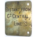 Midland Railway/LMS signal lever plate DISTANT FROM GT CENTRAL LINE. Machine engraved brass, in very